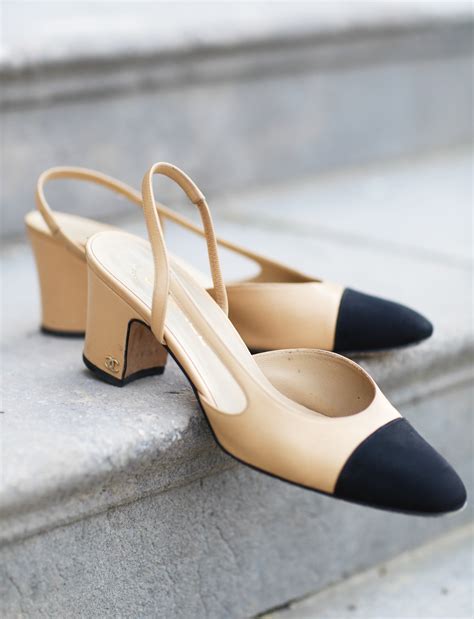 chanel black and gold pumps|chanel slingback beige and black.